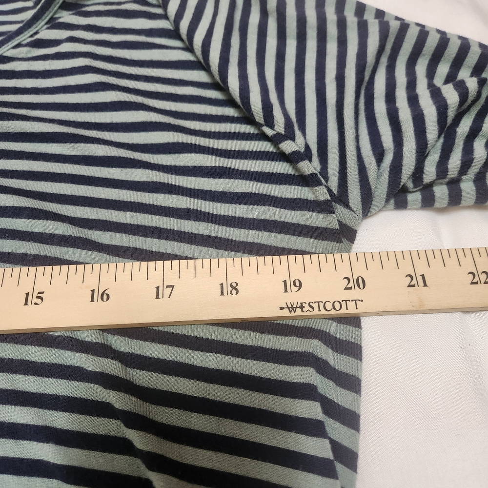 Soft Surroundings Tunic Top Dress Asymmetrical Stripe Blue Teal Sz L Lagenlook - Picture 7 of 9